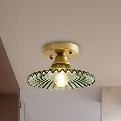 1 Lumière semi-affleurante évasée Plafond industriel en verre strié clair/vert pour le salon