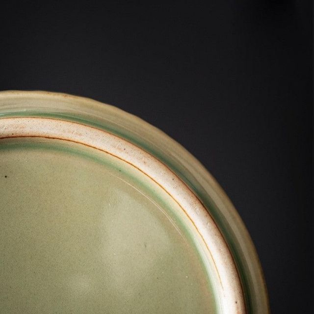 Cendrier Rétro Asiatique, Céramique et Couvercle Bois