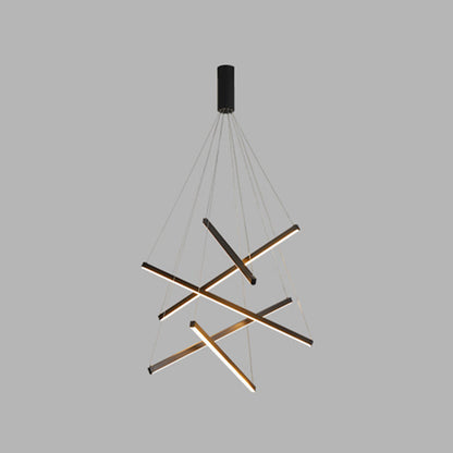 Chandelier LED Sticks Noir | Suspension Métal Minimaliste - Éclairage pour Lobby
