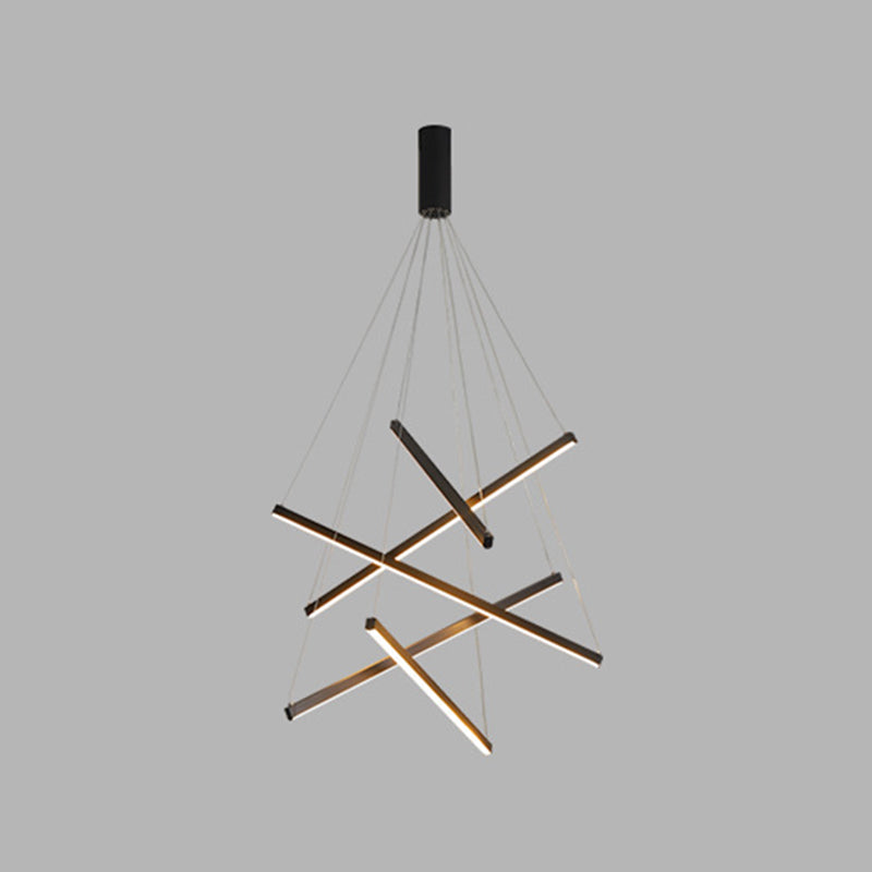 Chandelier LED Sticks Noir | Suspension Métal Minimaliste - Éclairage pour Lobby