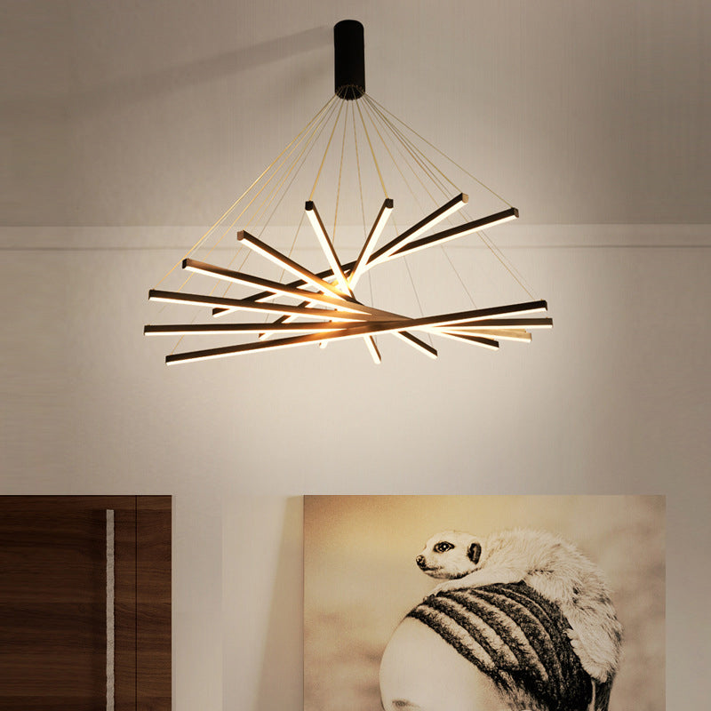Chandelier LED Sticks Noir | Suspension Métal Minimaliste - Éclairage pour Lobby