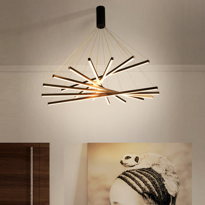 Chandelier LED Sticks Noir | Suspension Métal Minimaliste - Éclairage pour Lobby