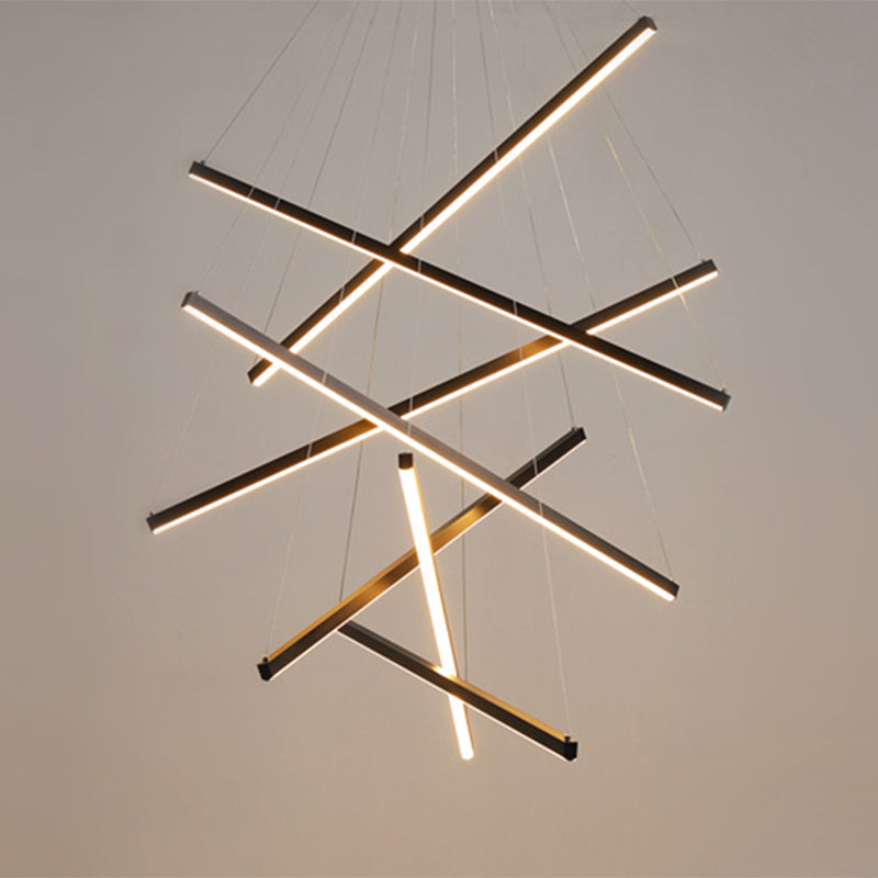 Chandelier LED Sticks Noir | Suspension Métal Minimaliste - Éclairage pour Lobby
