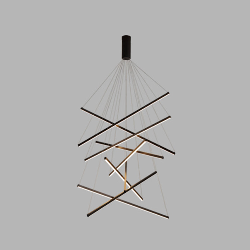 Chandelier LED Sticks Noir | Suspension Métal Minimaliste - Éclairage pour Lobby