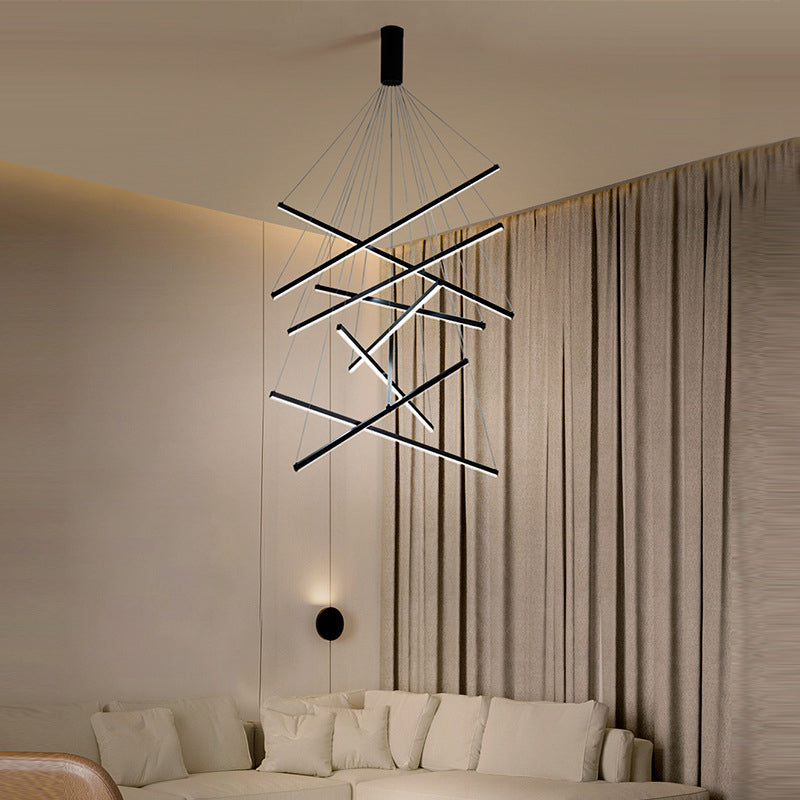 Chandelier LED Sticks Noir | Suspension Métal Minimaliste - Éclairage pour Lobby
