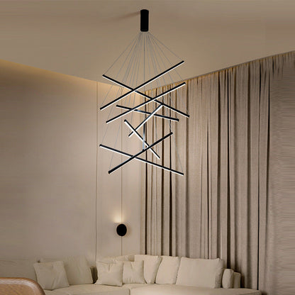 Chandelier LED Sticks Noir | Suspension Métal Minimaliste - Éclairage pour Lobby