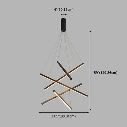 Chandelier LED Sticks Noir | Suspension Métal Minimaliste - Éclairage pour Lobby