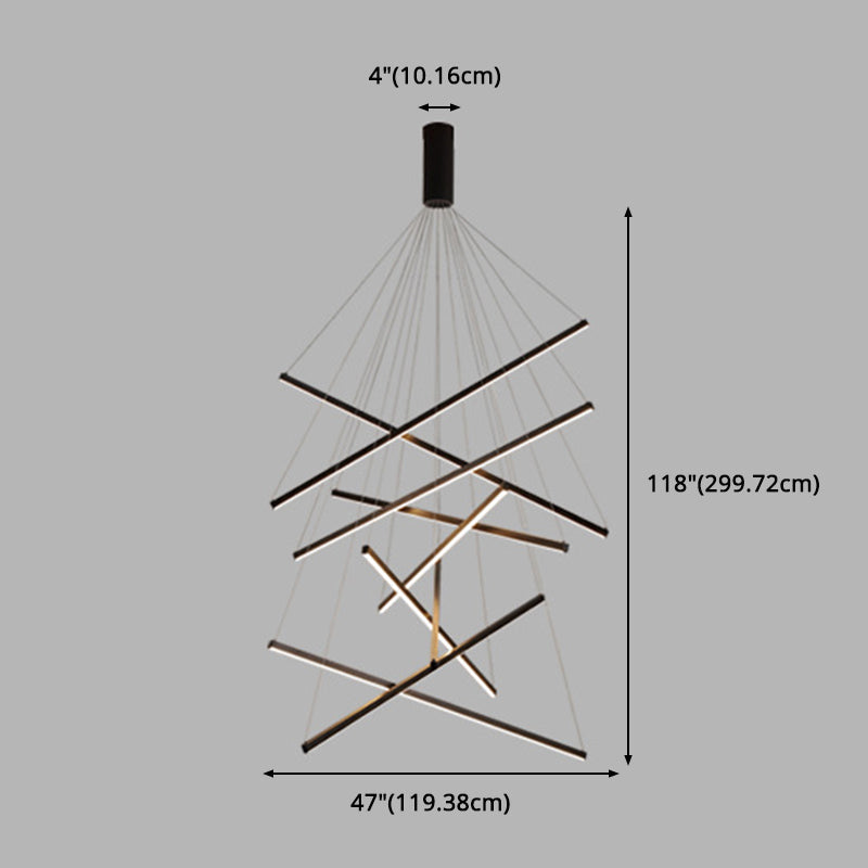 Chandelier LED Sticks Noir | Suspension Métal Minimaliste - Éclairage pour Lobby