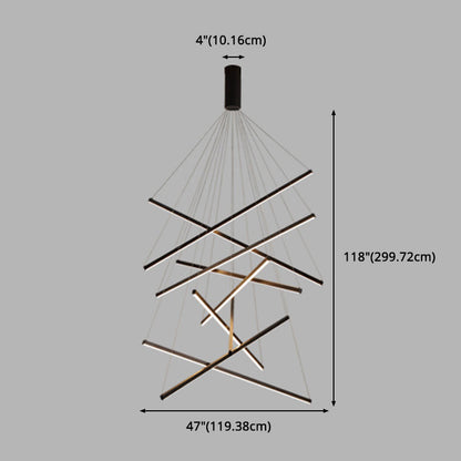 Chandelier LED Sticks Noir | Suspension Métal Minimaliste - Éclairage pour Lobby