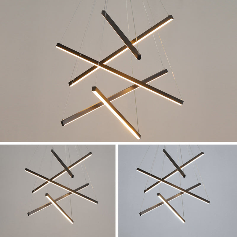 Chandelier LED Sticks Noir | Suspension Métal Minimaliste - Éclairage pour Lobby