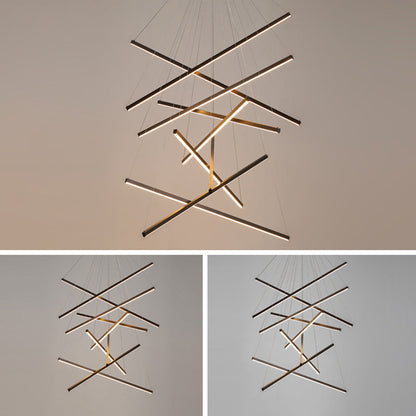 Chandelier LED Sticks Noir | Suspension Métal Minimaliste - Éclairage pour Lobby