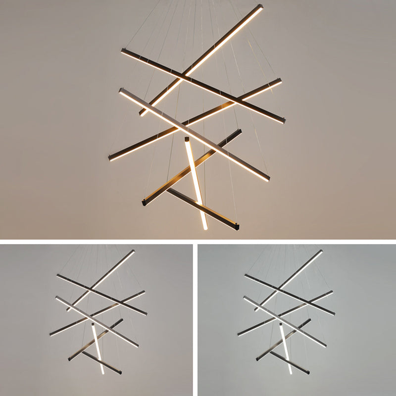 Chandelier LED Sticks Noir | Suspension Métal Minimaliste - Éclairage pour Lobby