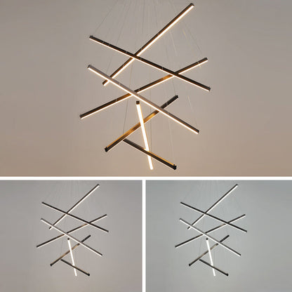 Chandelier LED Sticks Noir | Suspension Métal Minimaliste - Éclairage pour Lobby