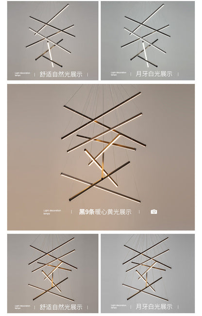 Chandelier LED Sticks Noir | Suspension Métal Minimaliste - Éclairage pour Lobby