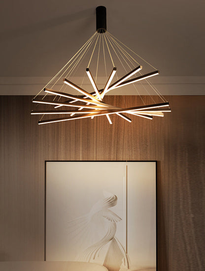 Chandelier LED Sticks Noir | Suspension Métal Minimaliste - Éclairage pour Lobby