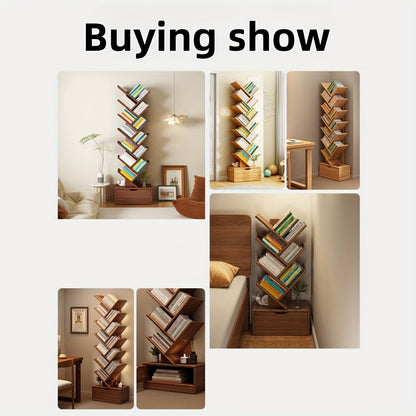 Étagère ArboVerte - Bibliothèque Verticale en Bois avec Étagères Inclinées, Design Autoportant