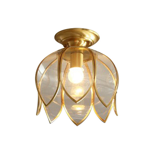 Plafonnier Laiton Verre Transparent Style Lotus