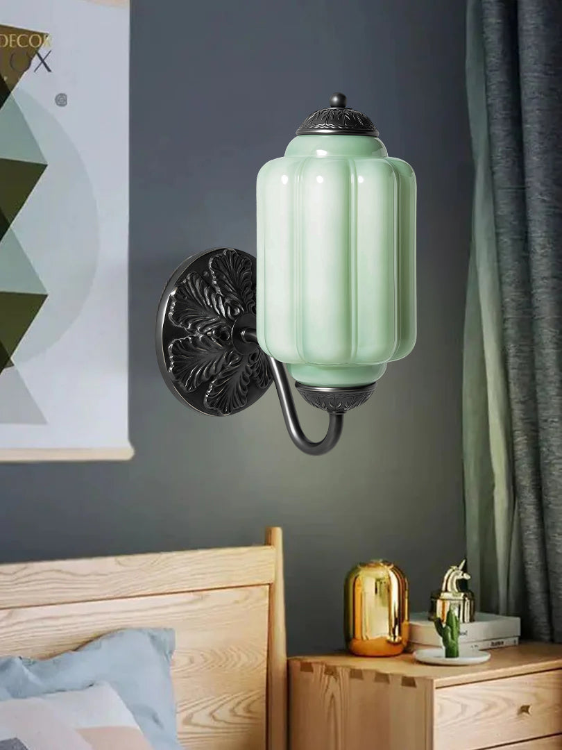 Applique Murale Vintage Verre Opalin Laiton Forgé