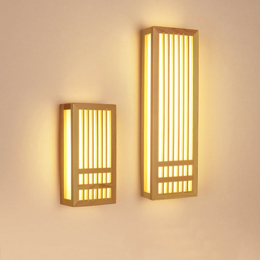Lampe murale japonaise rectangulaire simple en bois massif à 1 lumière