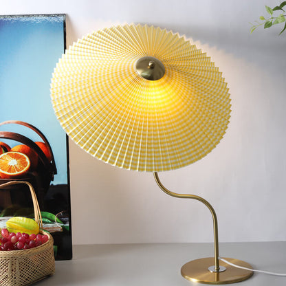 Lampe de Table Rétro Ombrelle Plissée Déco Métal