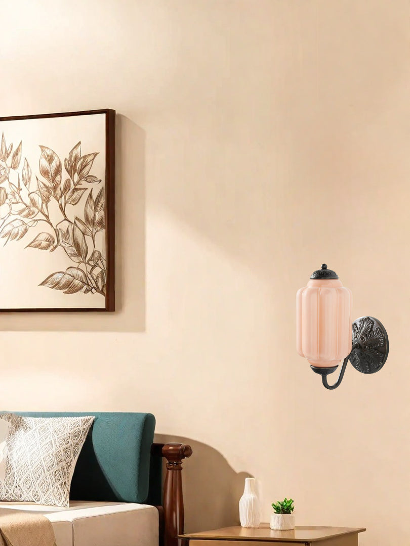 Applique Murale Vintage Verre Opalin Laiton Forgé