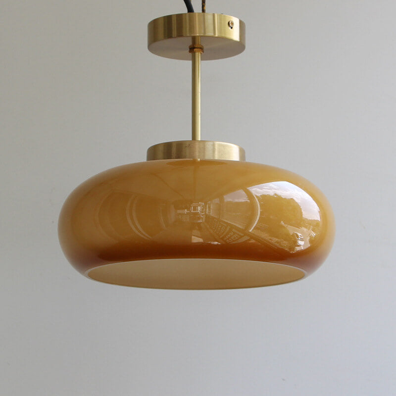 Plafonnier Vintage en Laiton | Verre Jaune et Design Semi-Encastré à 1 Ampoule