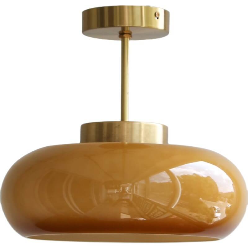 Plafonnier Vintage en Laiton | Verre Jaune et Design Semi-Encastré à 1 Ampoule