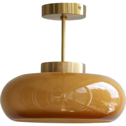 Plafonnier Vintage en Laiton | Verre Jaune et Design Semi-Encastré à 1 Ampoule