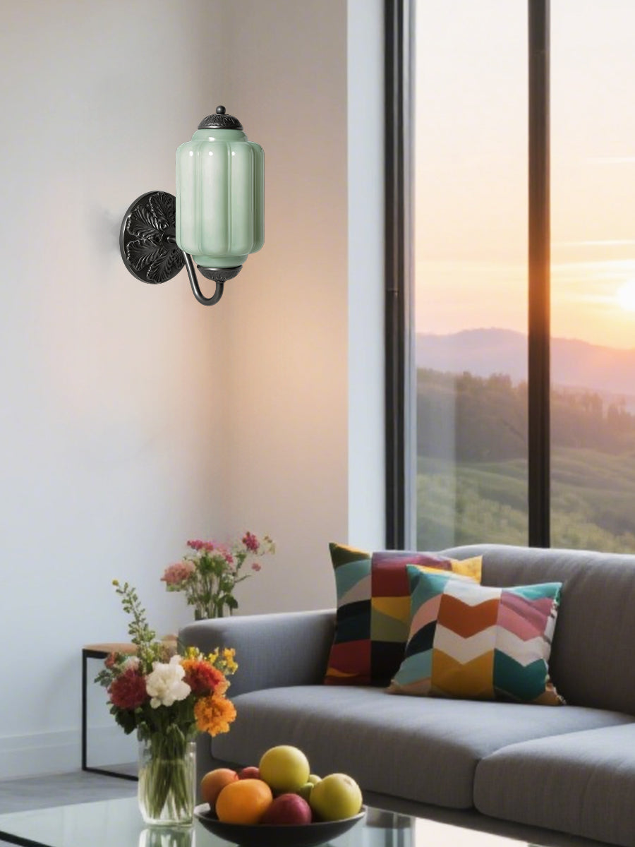 Applique Murale Vintage Verre Opalin Laiton Forgé