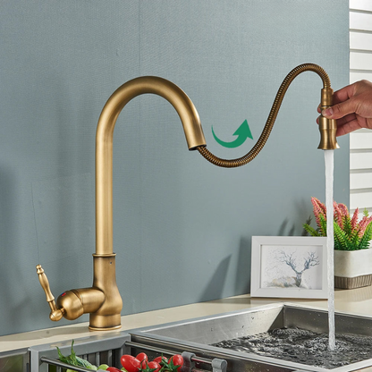 Robinet Cuisine Vintage, Laiton Antique, Bec Pivotant