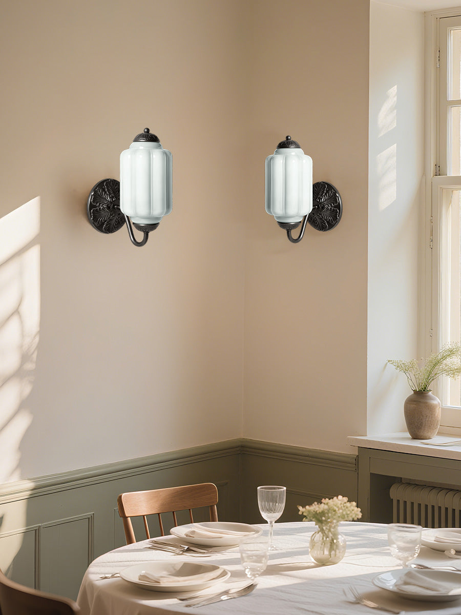 Applique Murale Vintage Verre Opalin Laiton Forgé