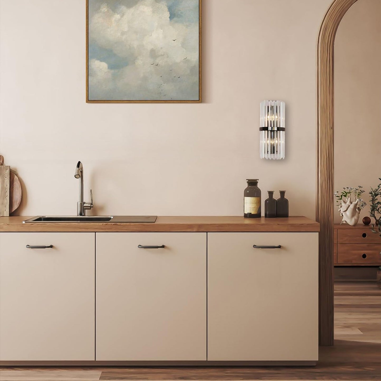 Applique Murale Luxe LED Inox et Cristal, 3000K