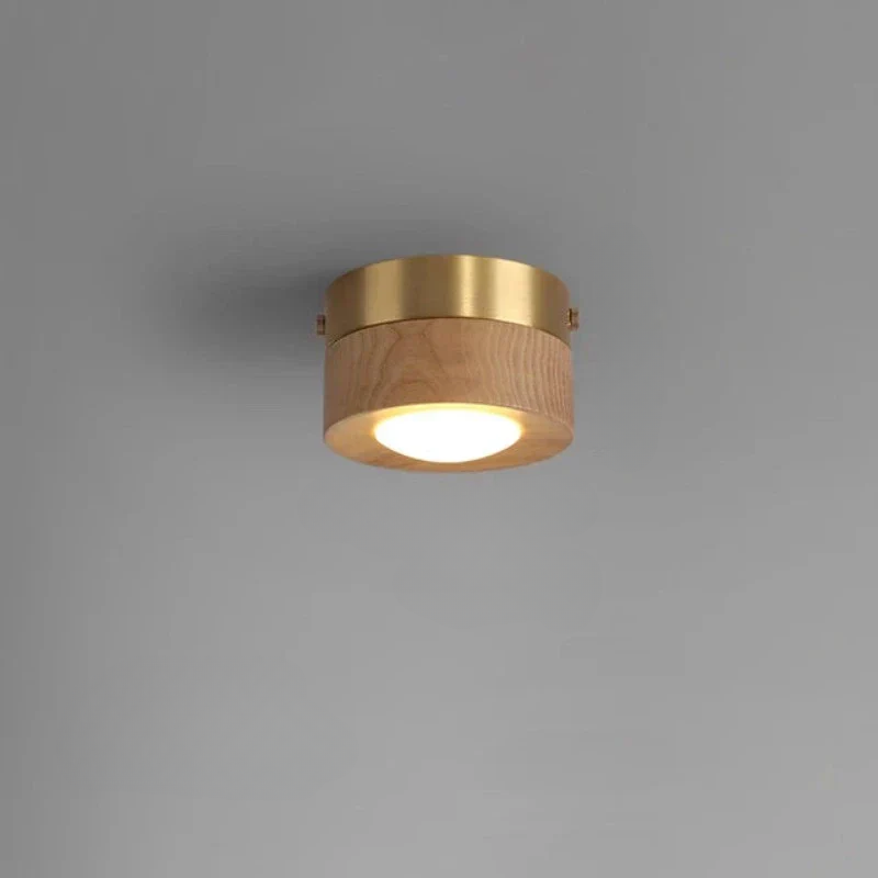 Plafonnier LED Bois Noyer, Spot Réglable, Ø100mm