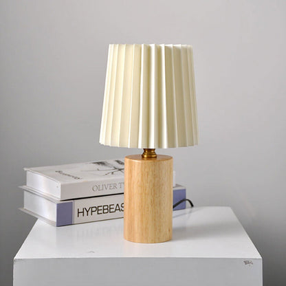 Lampe de Table Vintage Coréenne, Abat-Jour Plissé, Bois Massif