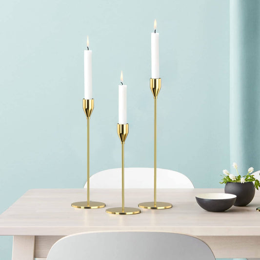 Ensemble de 3 Bougeoirs Métalliques – Élégance Intemporelle pour Une Ambiance Chaleureuse