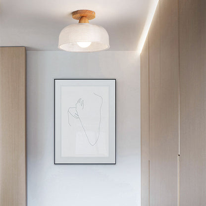 Plafonnier semi-affleurant nordique – verre transparent et bois clair