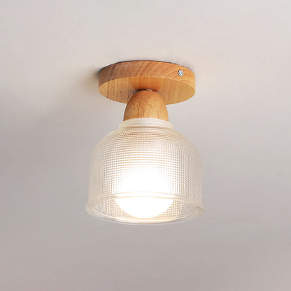 Plafonnier semi-affleurant nordique – verre transparent et bois clair