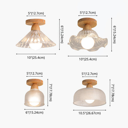 Plafonnier semi-affleurant nordique – verre transparent et bois clair