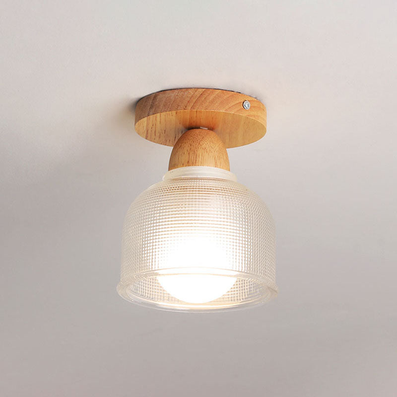 Plafonnier semi-affleurant nordique – verre transparent et bois clair