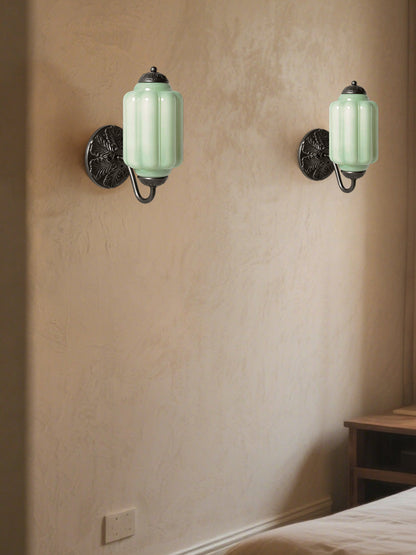 Applique Murale Vintage Verre Opalin Laiton Forgé