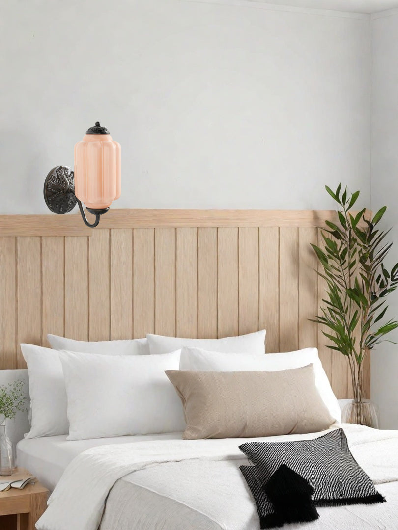 Applique Murale Vintage Verre Opalin Laiton Forgé