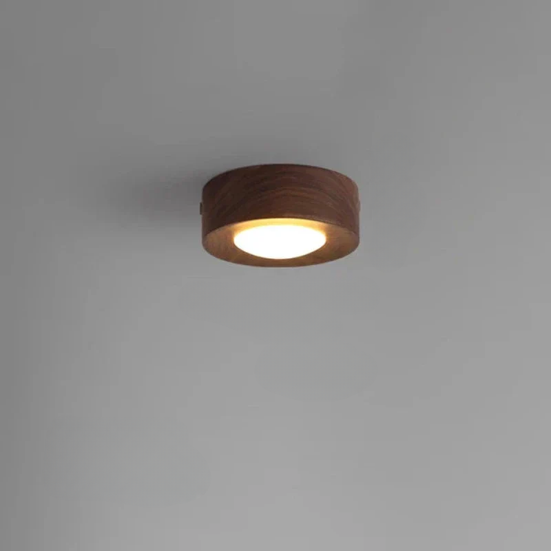 Plafonnier LED Bois Noyer, Spot Réglable, Ø100mm