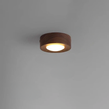Plafonnier LED Bois Noyer, Spot Réglable, Ø100mm
