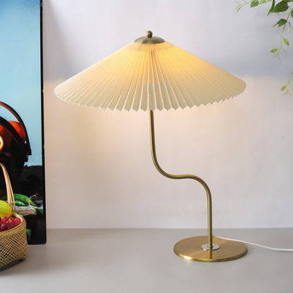 Lampe de Table Rétro Ombrelle Plissée Déco Métal