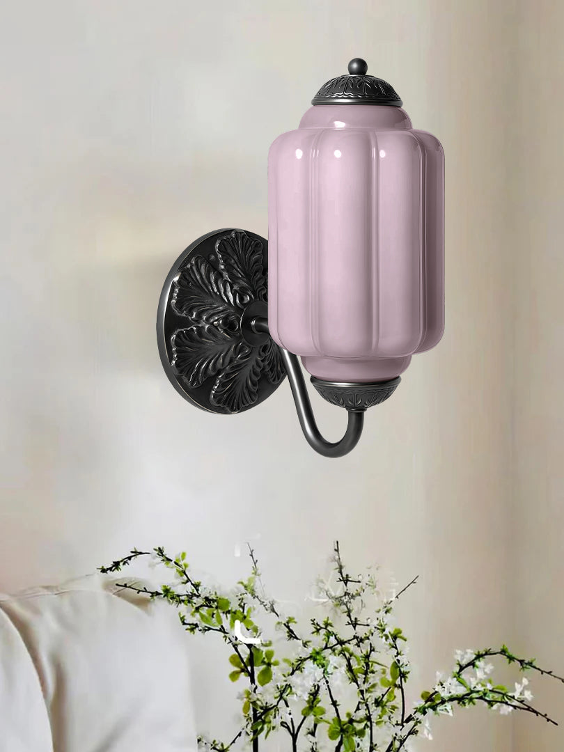 Applique Murale Vintage Verre Opalin Laiton Forgé