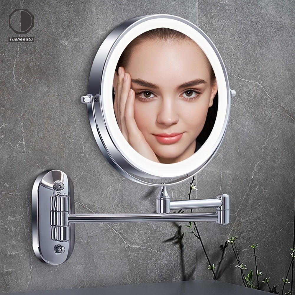 Miroir Maquillage Mural Double Face avec LED et Loupe – Idéal pour Salle de Bain et Coiffeuse