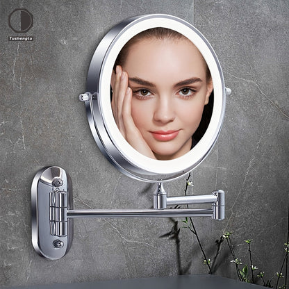 Miroir Maquillage Mural Double Face avec LED et Loupe – Idéal pour Salle de Bain et Coiffeuse