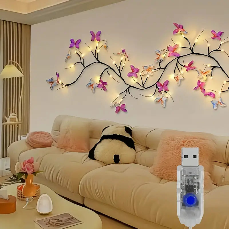 WarmGlow – Guirlande LED Flexible en Branches de Saule avec Papillons Décoratifs