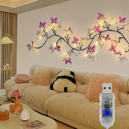 WarmGlow – Guirlande LED Flexible en Branches de Saule avec Papillons Décoratifs