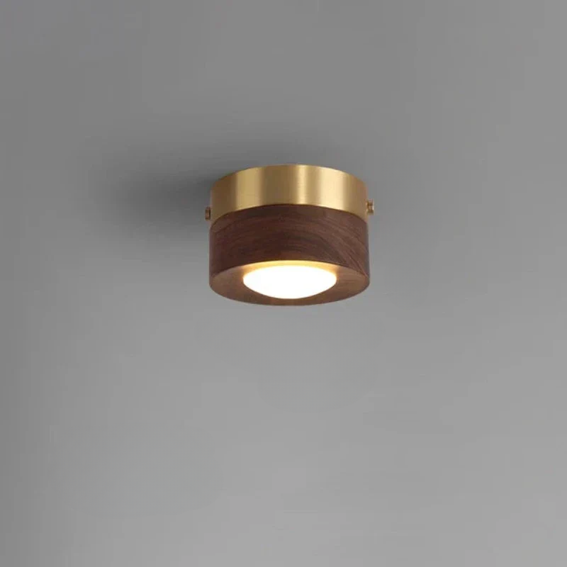Plafonnier LED Bois Noyer, Spot Réglable, Ø100mm